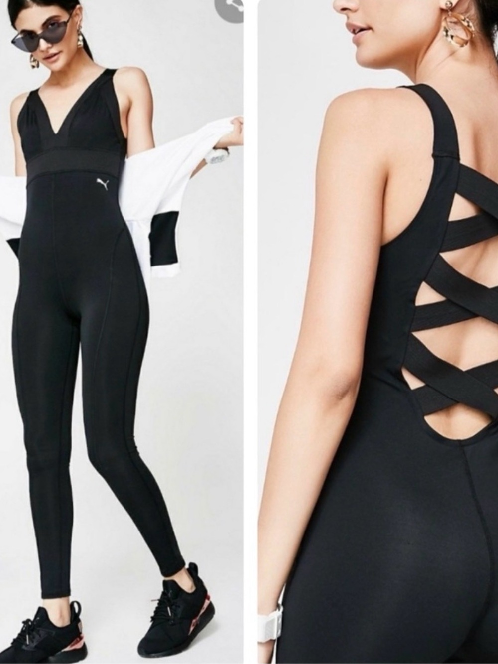 PUMA Balance Black Criss-Cross Back One-Piece Bodysuit - Size M-XL